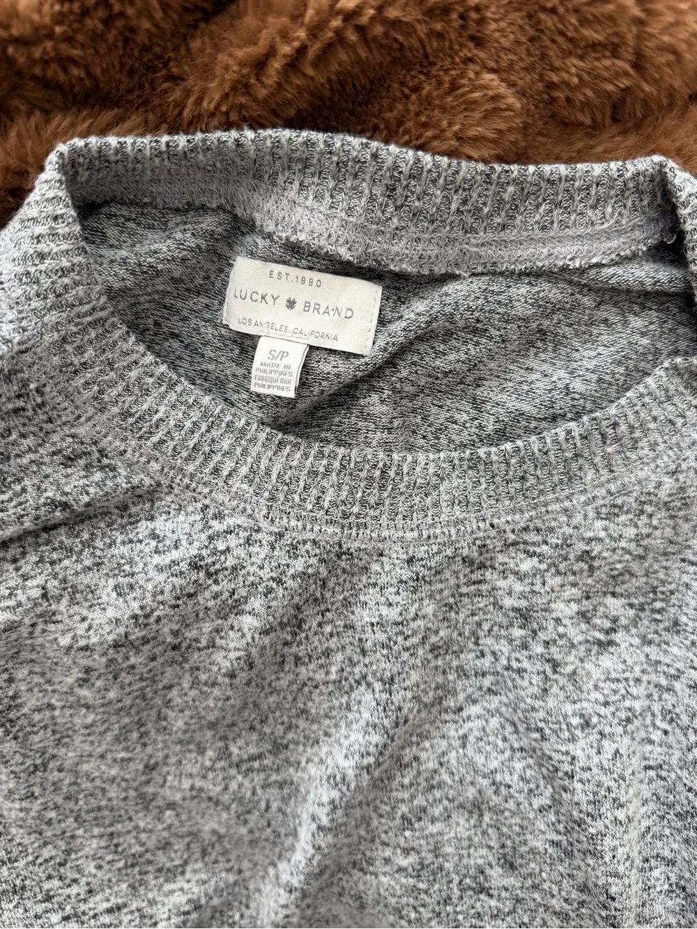 Lucky Brand Gray Marled Long Sleeve Crewneck Knit Sweater Small - Picture 1 of 4